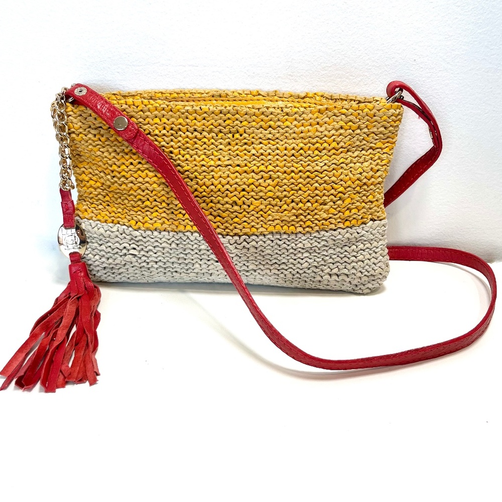 Olivia Harris OH by Joy Gryson Colombier Woven Colorblock Crochet Clutch